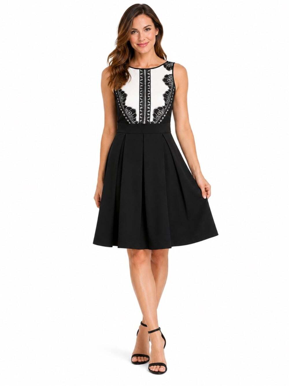 White House Black Market Dress 8 Sleeveless Tuxedo Style Colorblock Midi Black